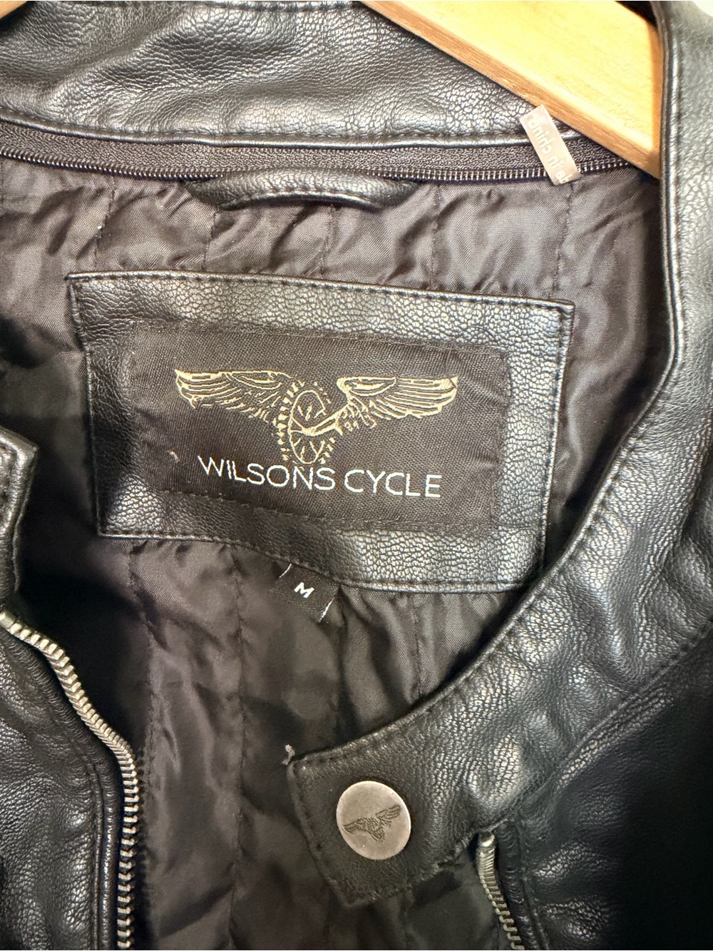 Wilsons Cycle Motorcycle Jacket Size M Black White Cafe Racer Faux Leather - Picture 5 of 6